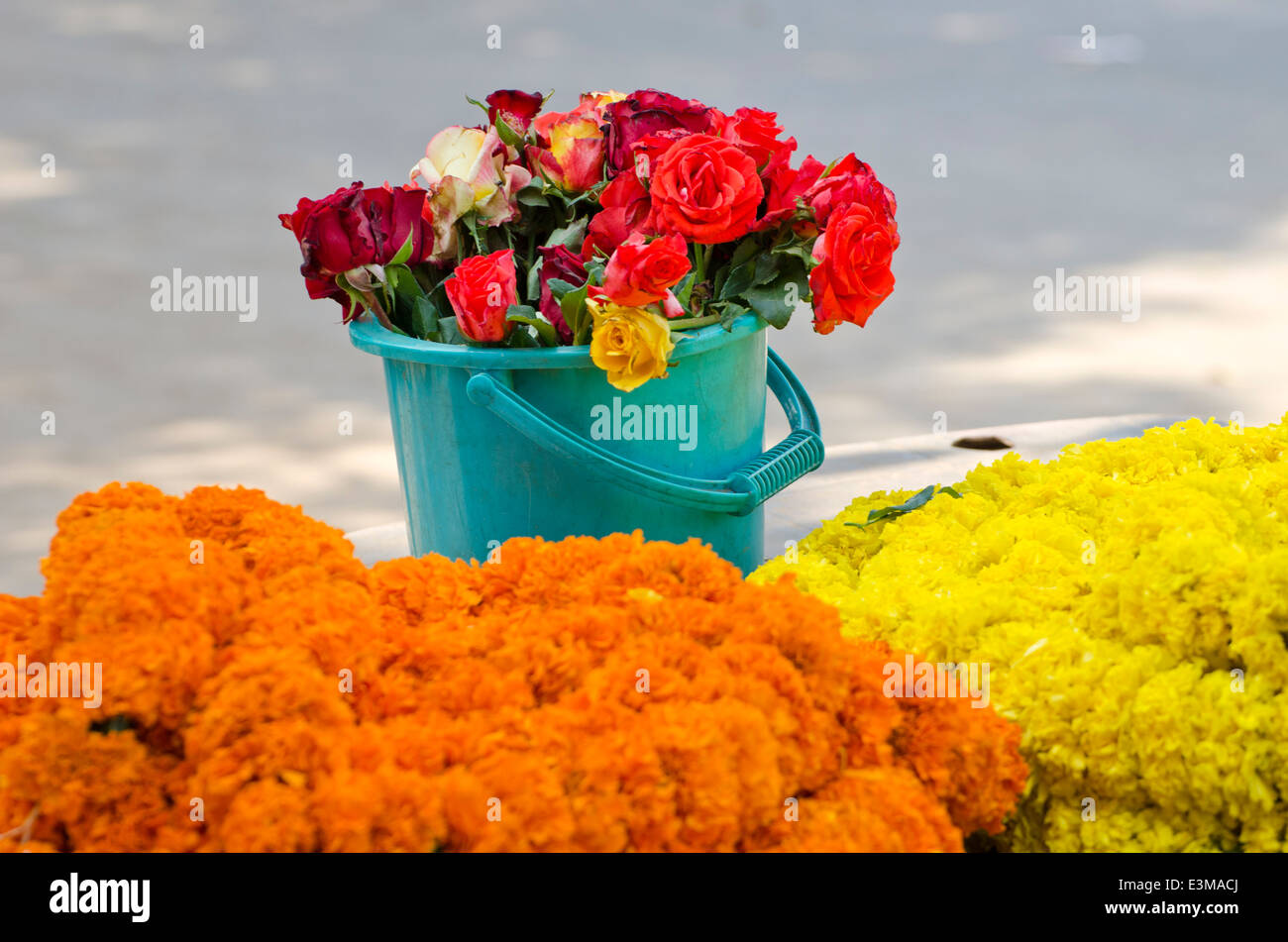 various beautiful flowers in asia street market Stock Photo