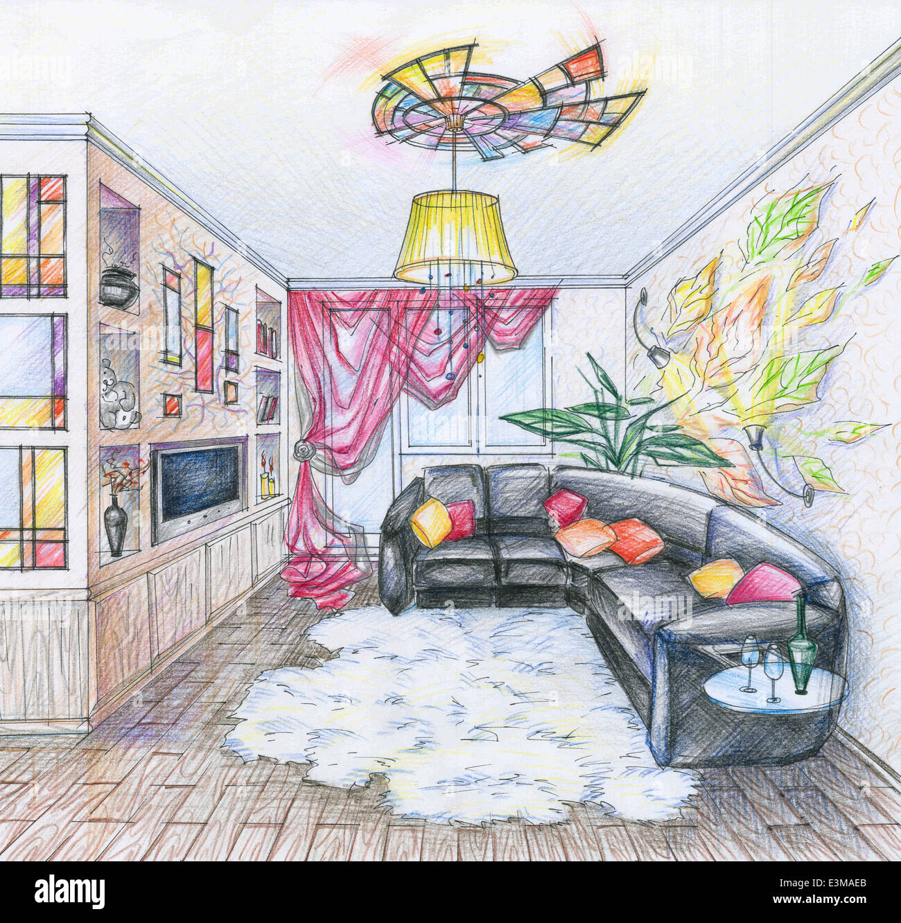Sketch of interior of living room Stock Photo