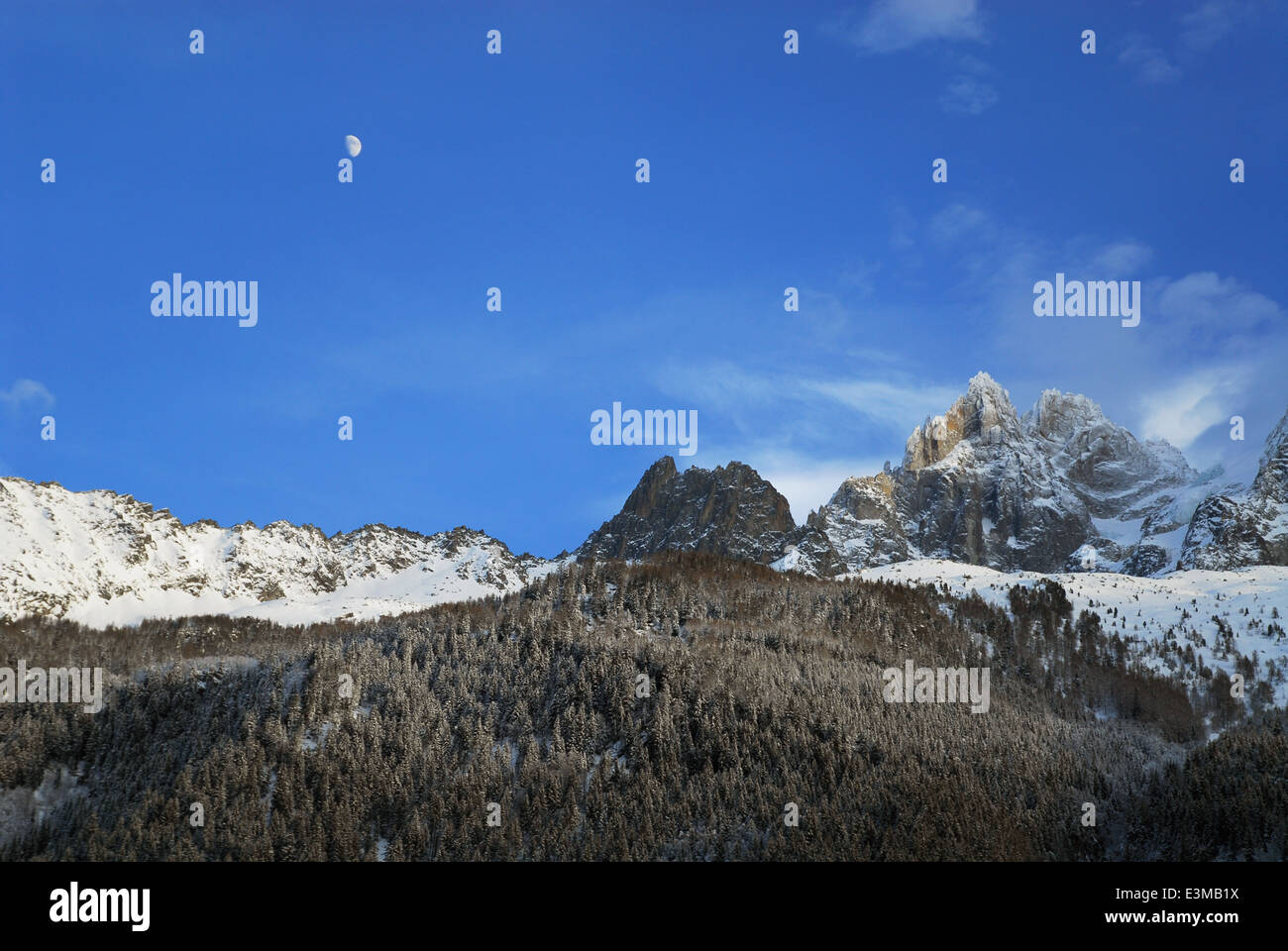 Moon over mountain tops, Chamonix, French Alps Stock Photo - Alamy