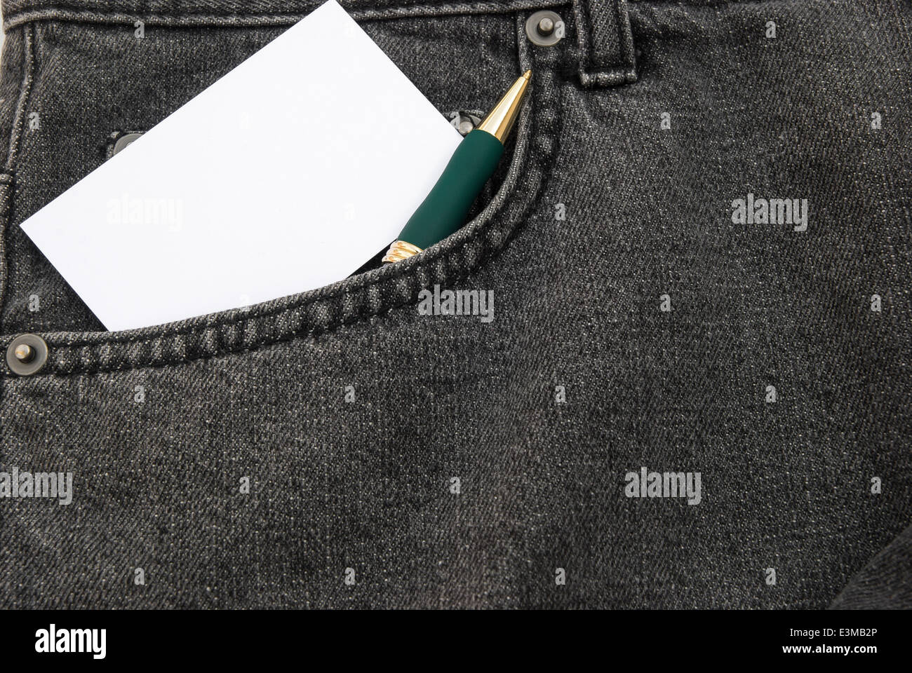blank business card and ball point in jean front pocket Stock Photo