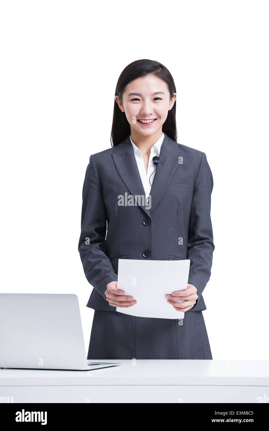 Businesswoman broadcasting Stock Photo