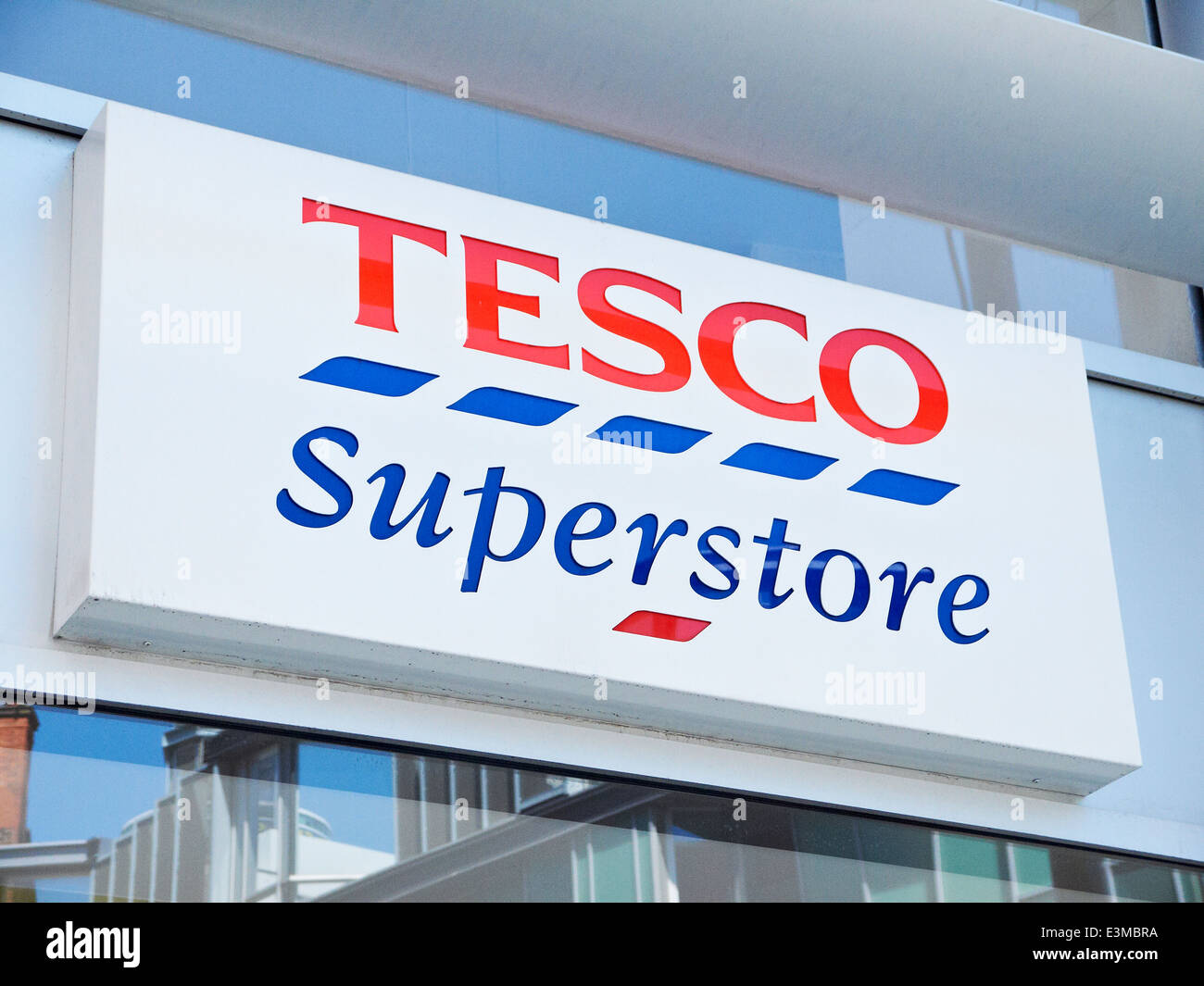 Tesco Superstore sign on outside wall UK Stock Photo Alamy