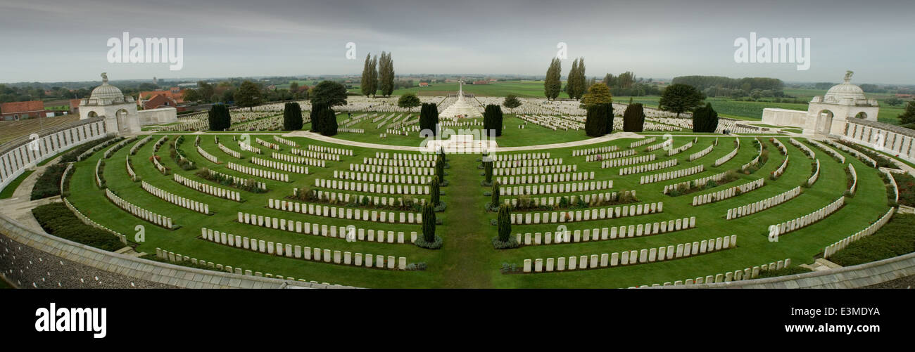 Tyne Cot WWI Cemetery ( 3587 burials), and Memorial (34949 names of the missing) at  Passchendaele,near Ypres,Leper,Belgium. Stock Photo