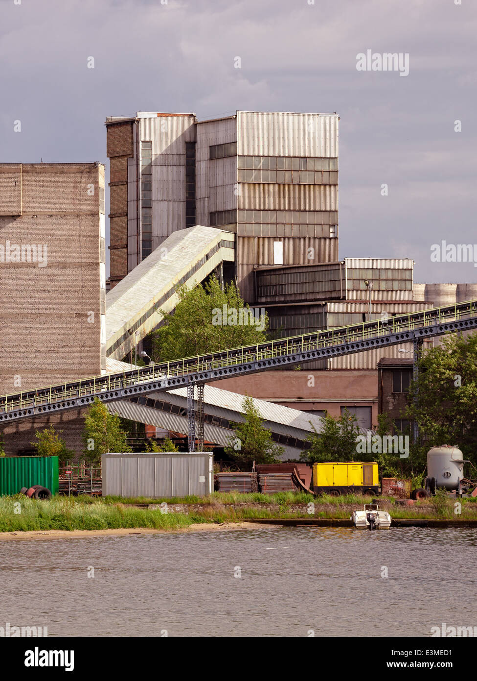 Shaft tower loader and conveyors to transport coal. Stock Photo