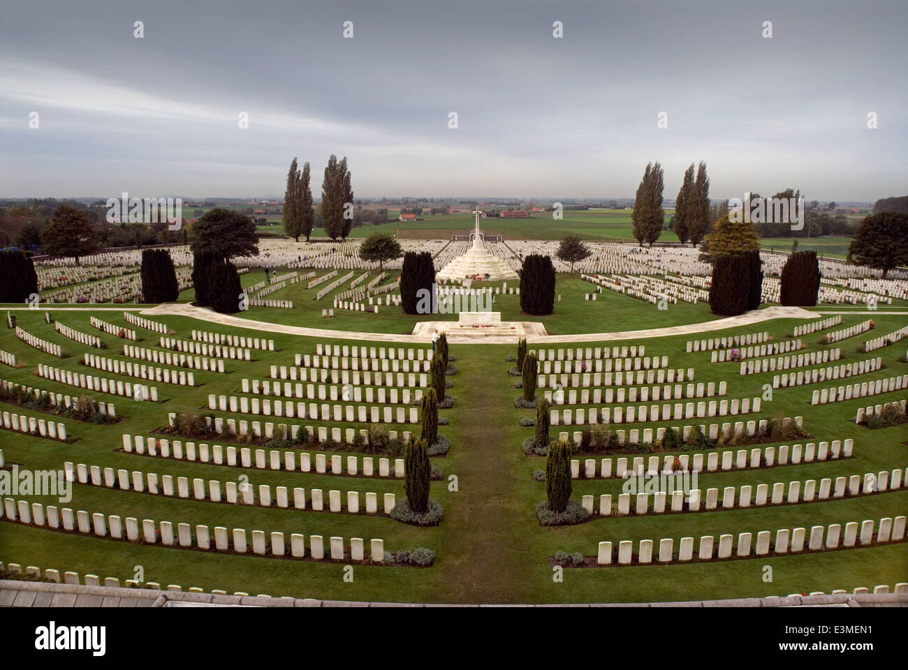 Tyne Cot WWI Cemetery ( 3587 burials), and Memorial (34949 names of the missing) at  Passchendaele,near Ypres,Leper,Belgium. Stock Photo
