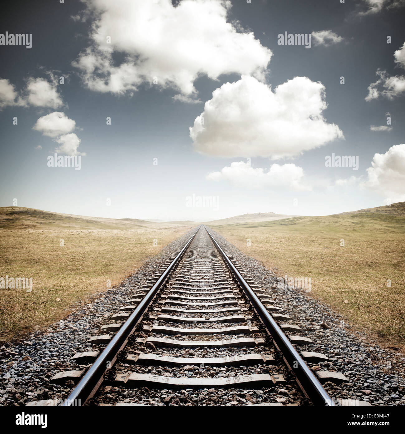 Railway Tracks. A long journey ahead. Stock Photo