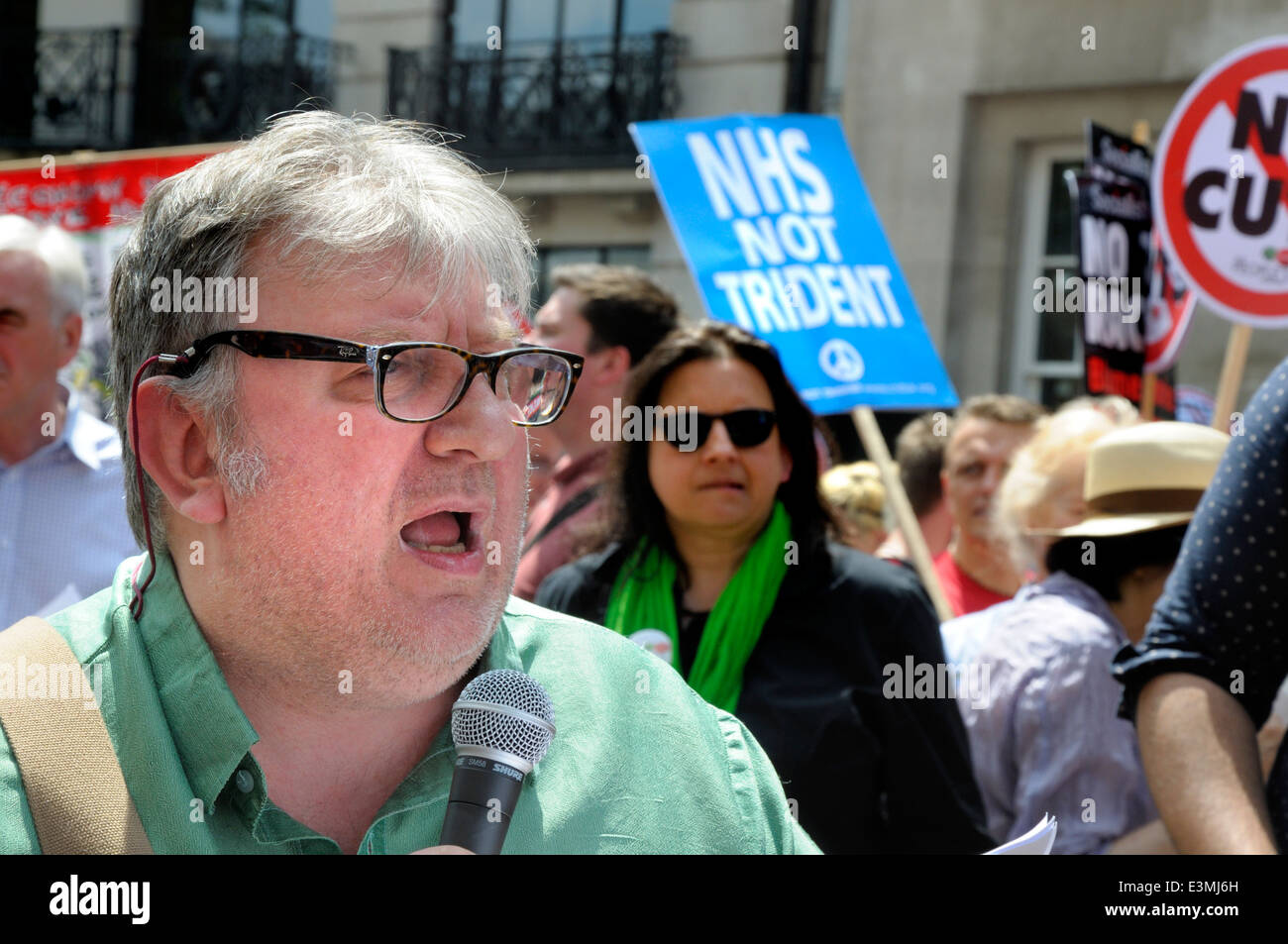 Sean McGovern - co chair of the TUC's disabled workers' committee - speaking outside the BBC, 21st June 2014 Stock Photo