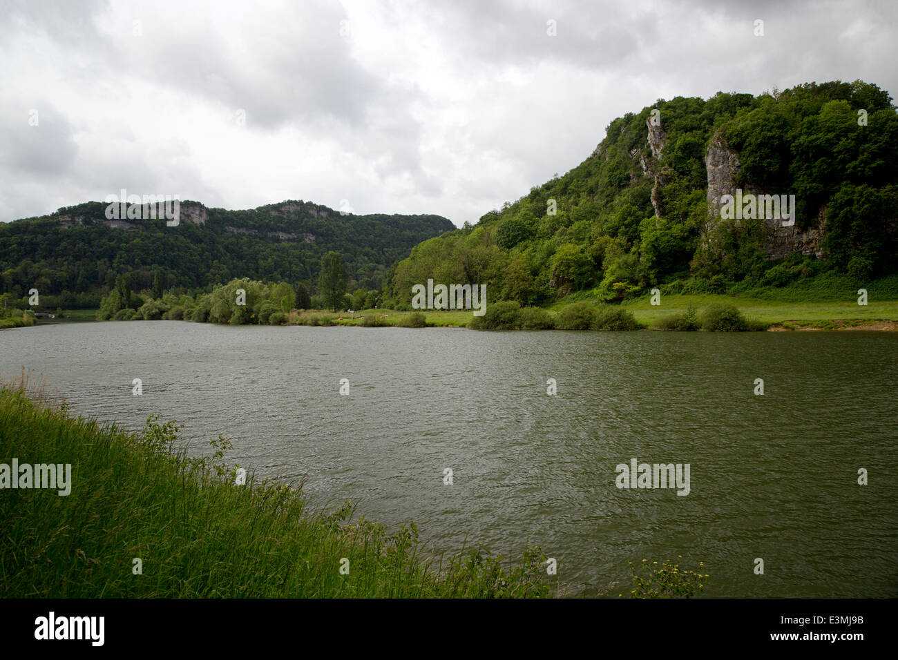 Typical landscape of French river Doubs, near Baume-les-Dames, Franche-Comté, Doubs, France Stock Photo