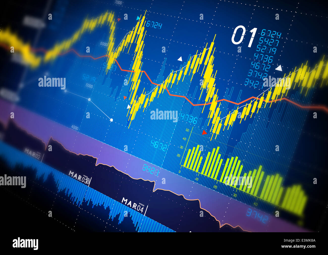 Stock market index graphs background. Stock Photo