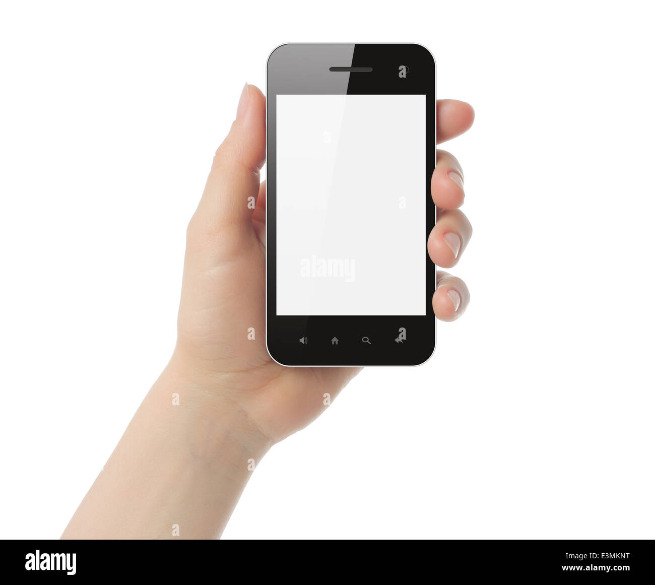 Hand holding smart phone isolated on white background Stock Photo - Alamy