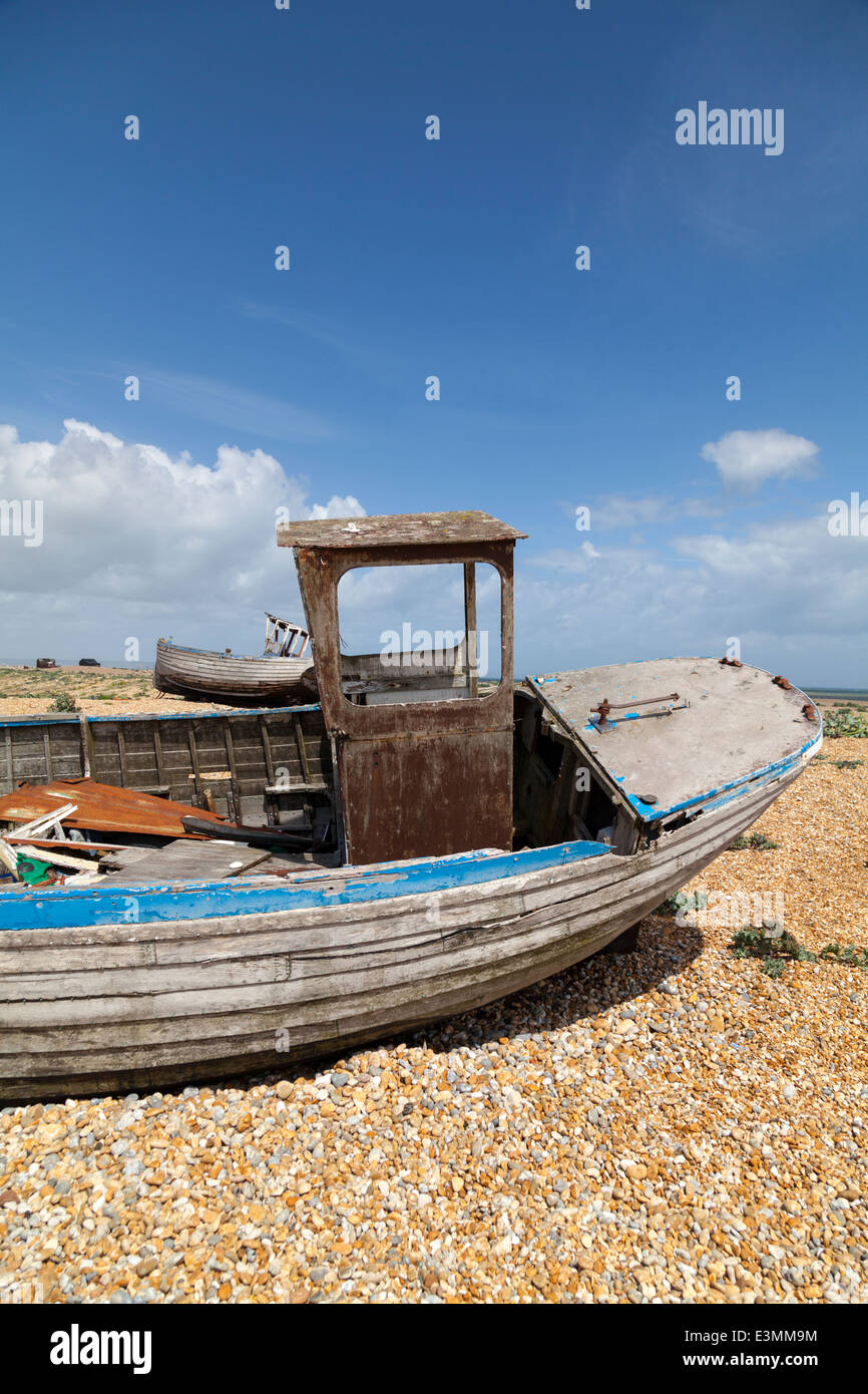 Old fishing boats on Dungeness beach in Kent Stock Photo - Alamy