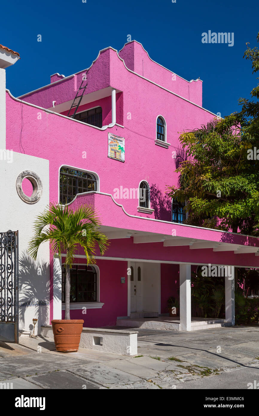 The color of Spanish architecture in Cozumel, Mexico, Caribbean. Stock Photo
