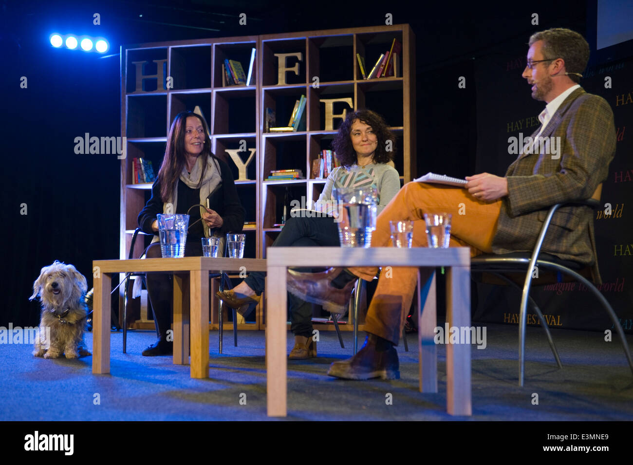 'Just Fashion' event at Hay Festival 2014 (l-r) Katharine Hamnett, Dilys Williams & Andy Fryers Stock Photo