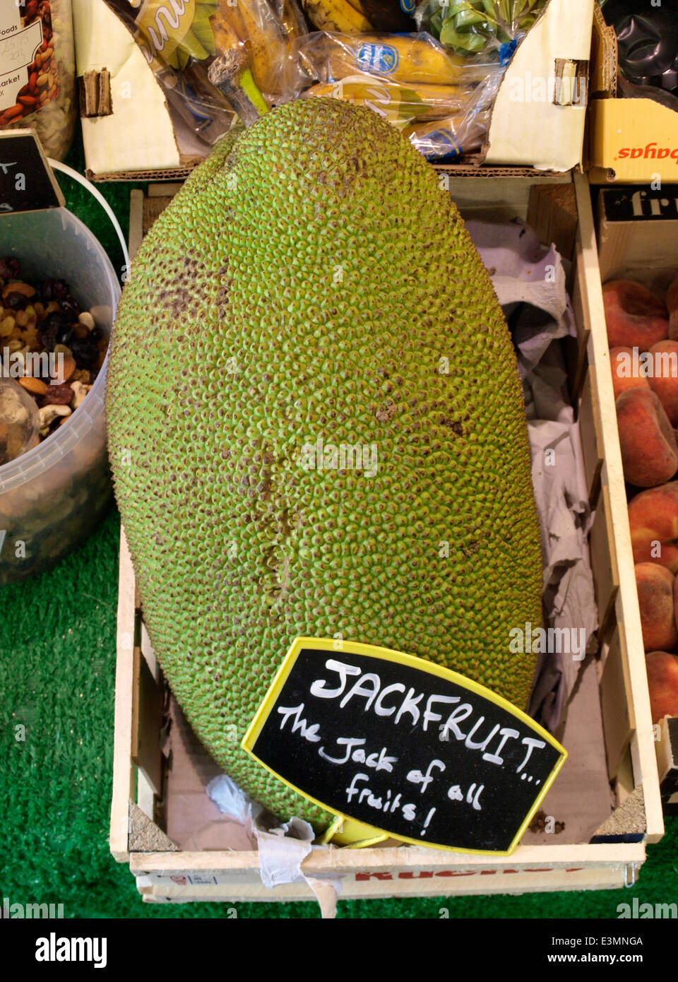 Jackfruit for sale on a market stall, Oxford, UK Stock Photo Alamy