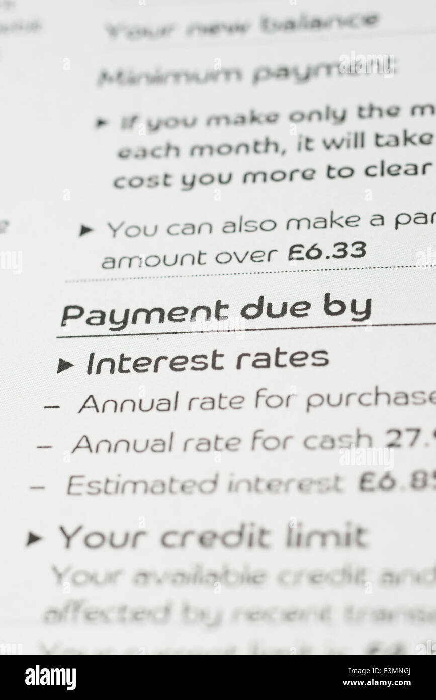 Payment information on a credit card statement Stock Photo