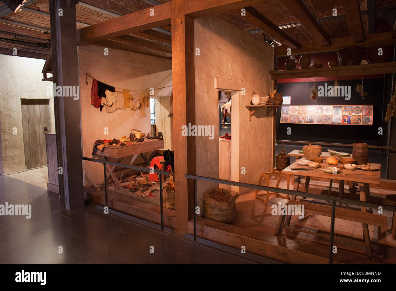 Shoemaker home and workshop, exhibition in Museum of the History of Catalonia in Barcelona, Spain. Stock Photo