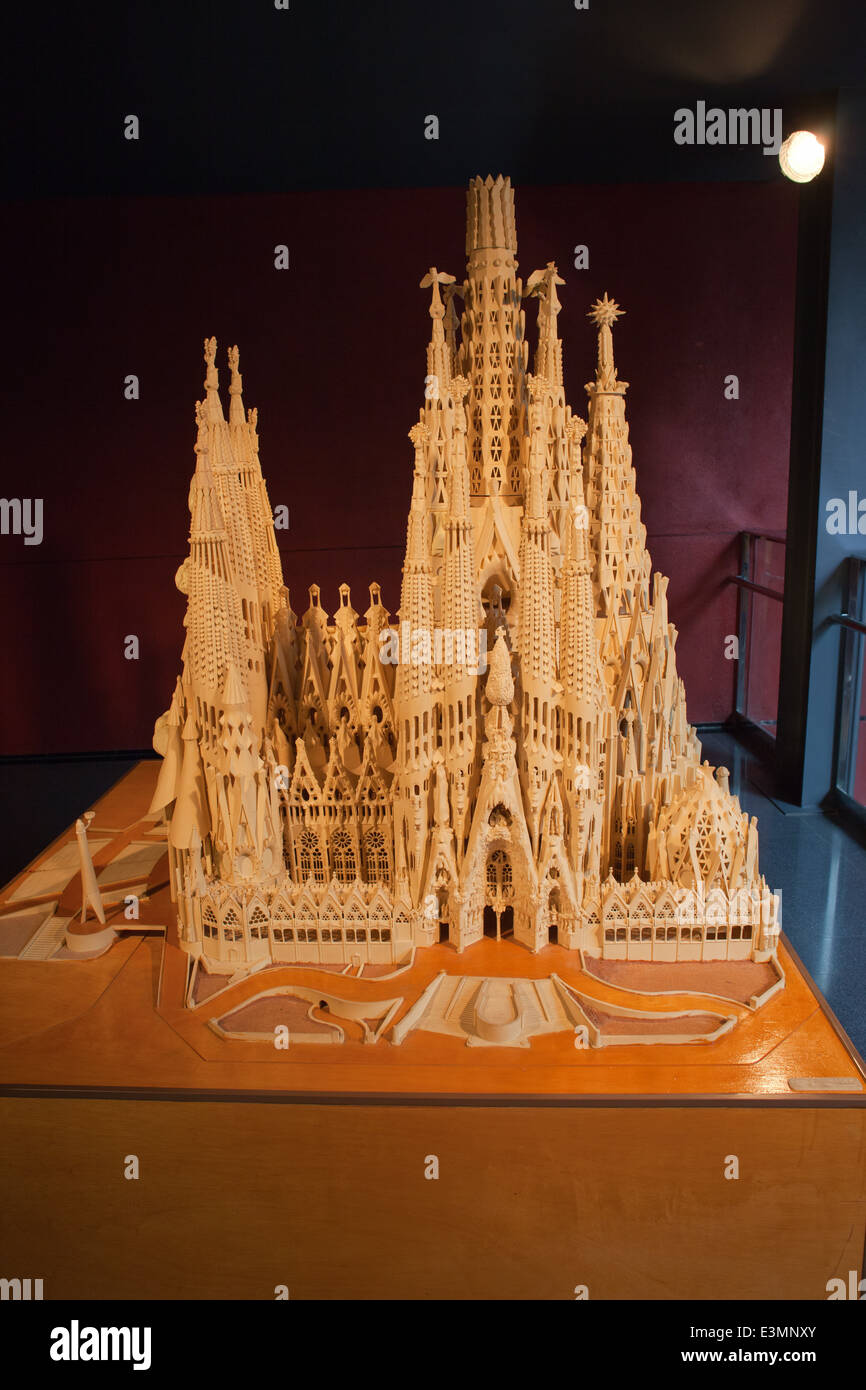 Sagrada Familia, Antonio Gaudi model of the completed church, Museum of the History of Catalonia in Barcelona, Spain. Stock Photo