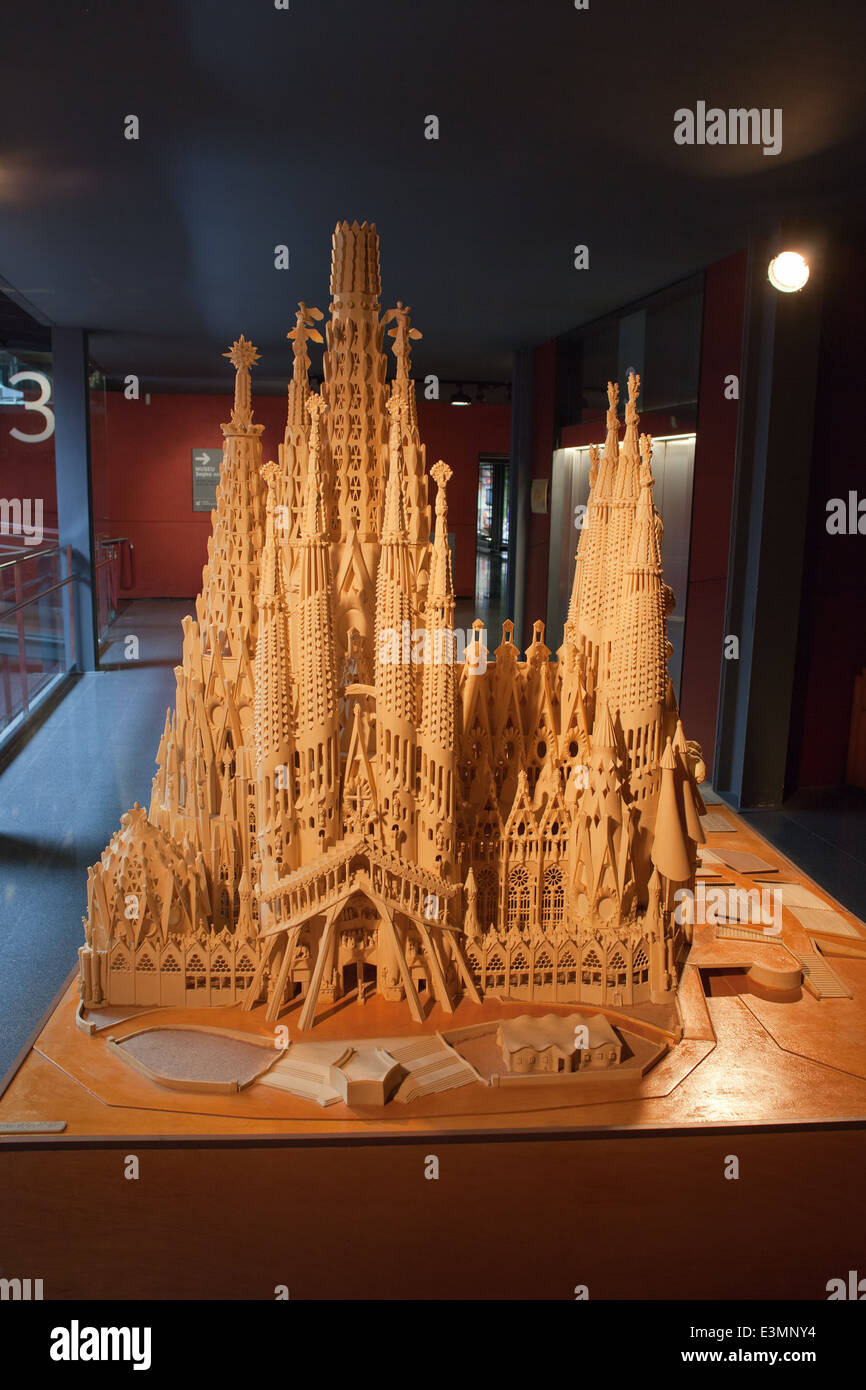 Sagrada Familia, Antonio Gaudi model of the completed church, Museum of the History of Catalonia in Barcelona, Spain. Stock Photo