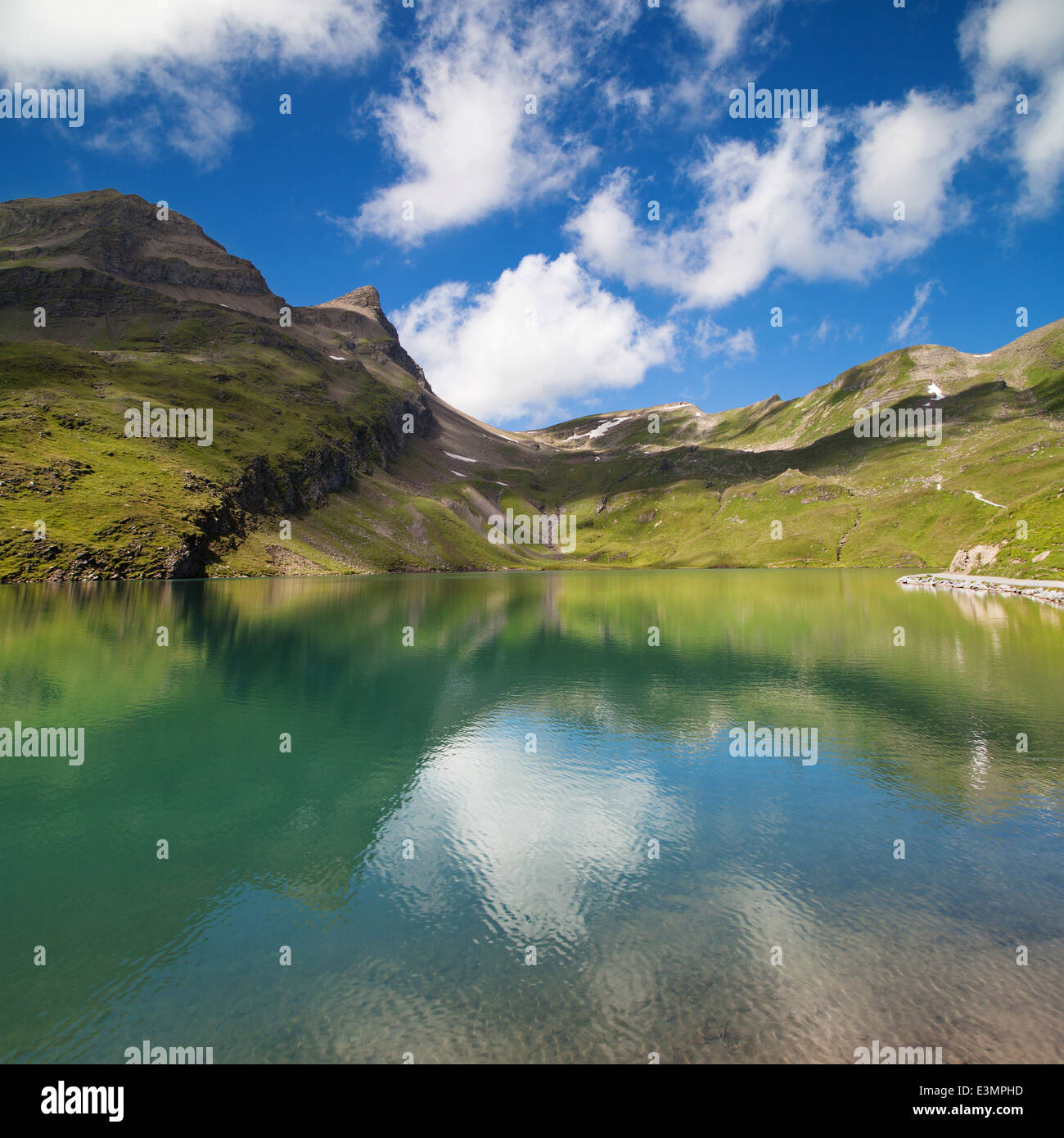 Lake Bachalpsee in summer, Bernese Alps, Switzerland. Stock Photo