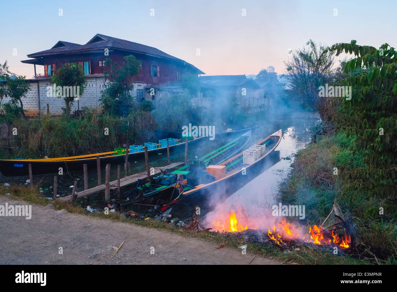 At the canal, Nyaung Shwe, Myanmar, Asia Stock Photo
