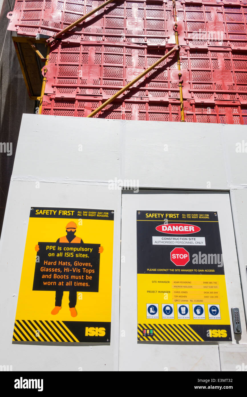 Brisbane Australia,sign,notice,information,construction site,safety warning,requirements,AU140316021 Stock Photo