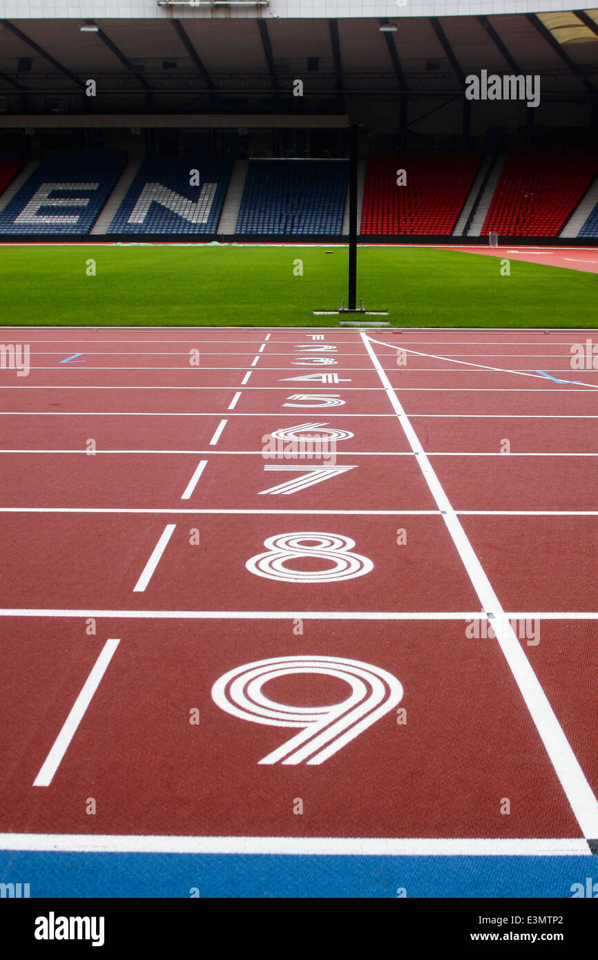 Mondo running track surface Hampden Park Glasgow Commonwealth Games 2014 Stock Photo