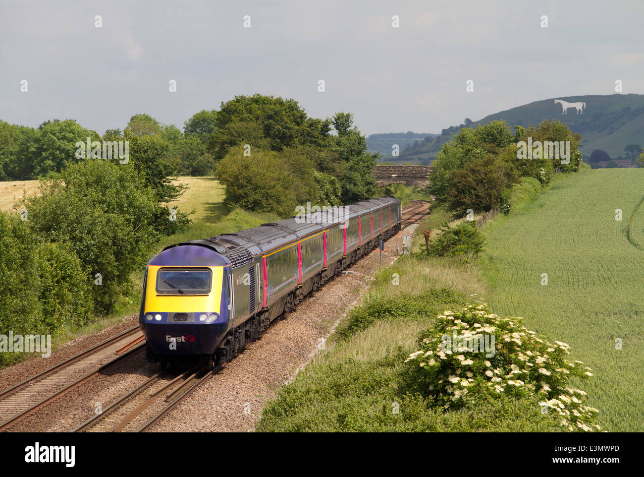 A First Great Western HST at Fairwood Junction near Westbury. Stock Photo