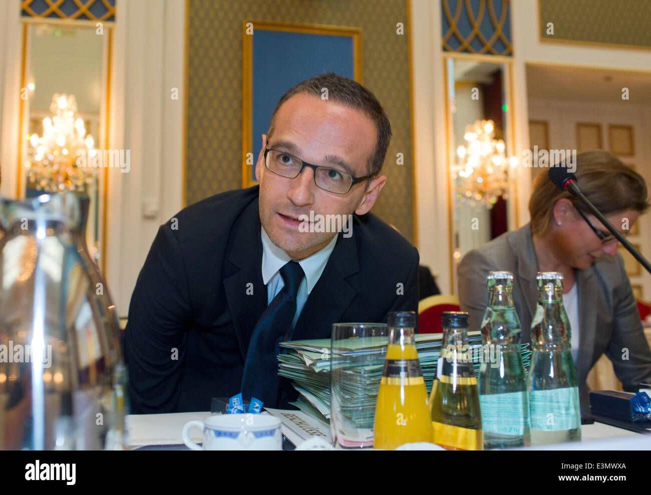 German minister of justice and consumer protection Heiko Maas (SPD) attends the beginning of the 85th conference of ministers of justice in Binz on the Island of Ruegen, Germany, 25 June 2014. Limperg was appointed as president on 11 June by the German cabinet. The two day conference focusses on improvement of the protection of victimes and the fight against cyber bullying. Photo: Jens Buettner/dpa Stock Photo