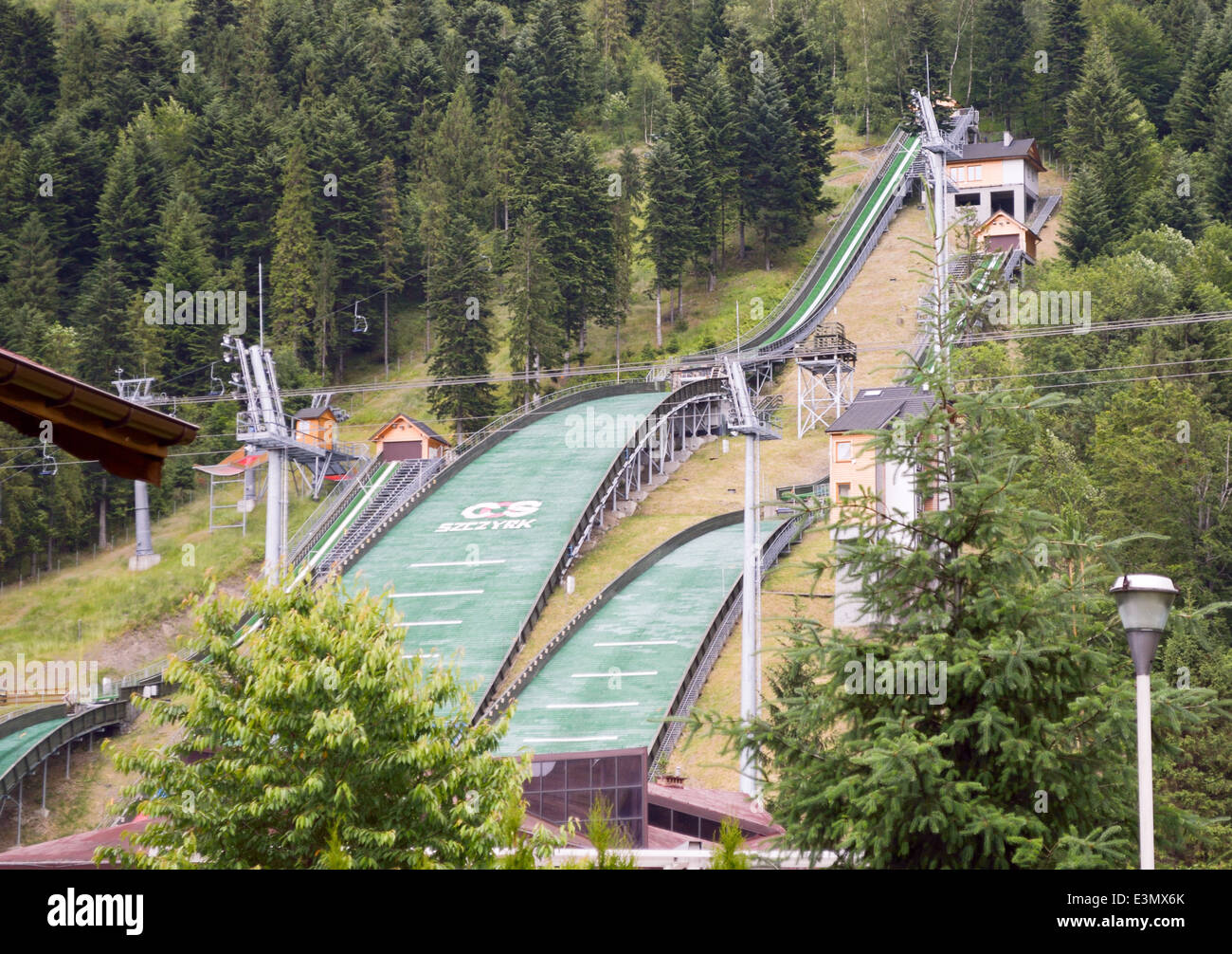 Complex of three ski jumps. Szczyrk Stock Photo