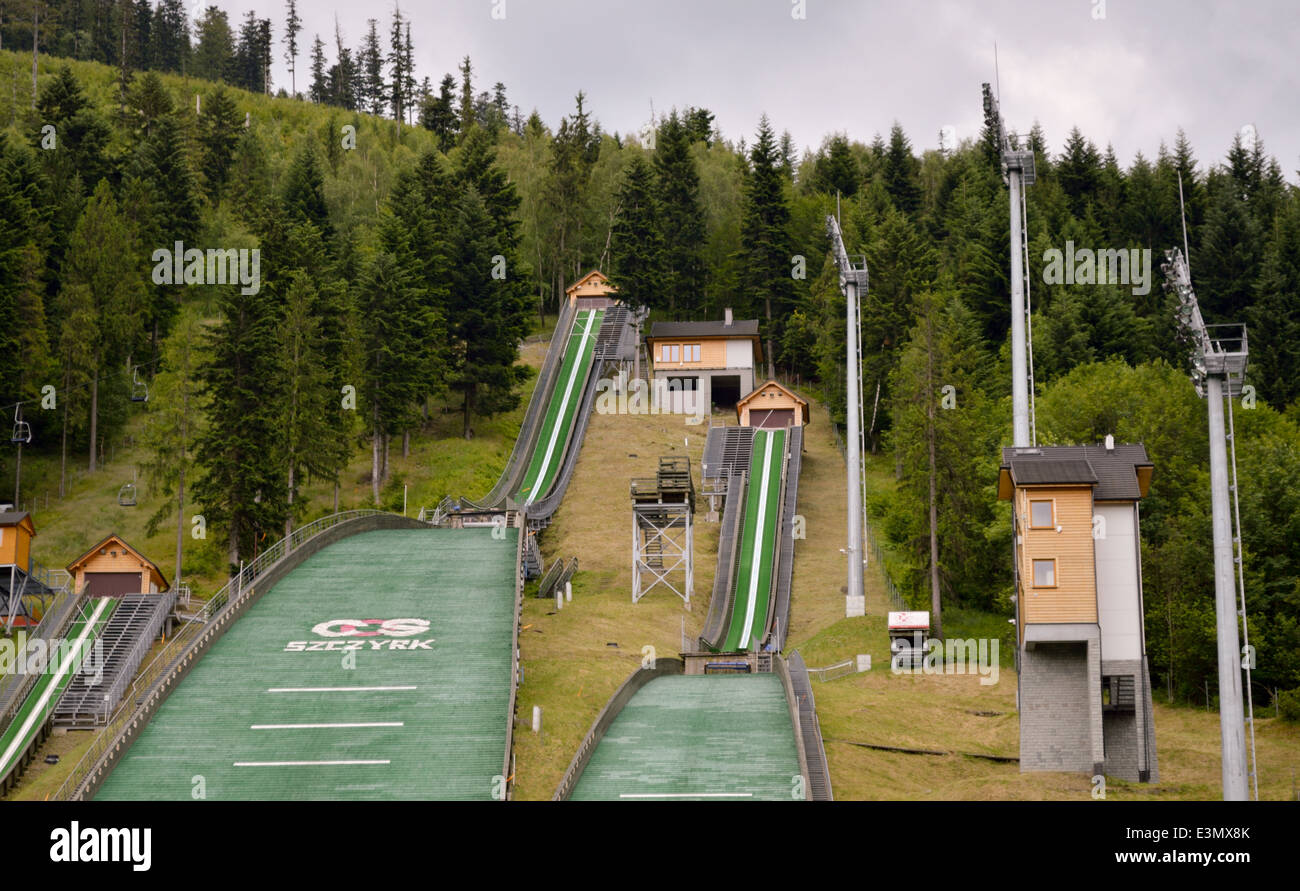 Complex of three ski jumps. Szczyrk Stock Photo