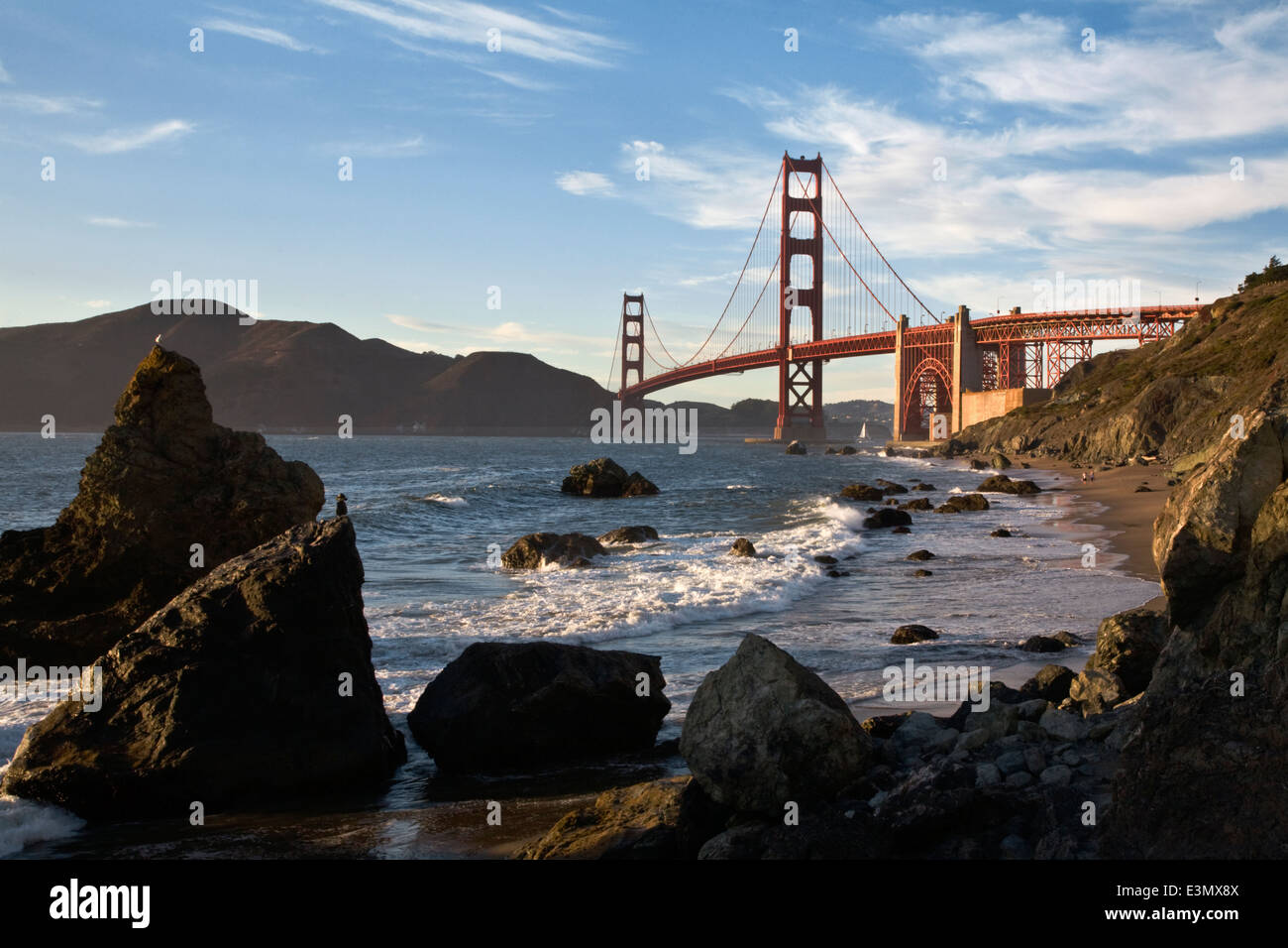 THE GOLDEN GATE BRIDGE as seen from BAKER BEACH - SAN FRANCISCO, CALIFORNIA Stock Photo