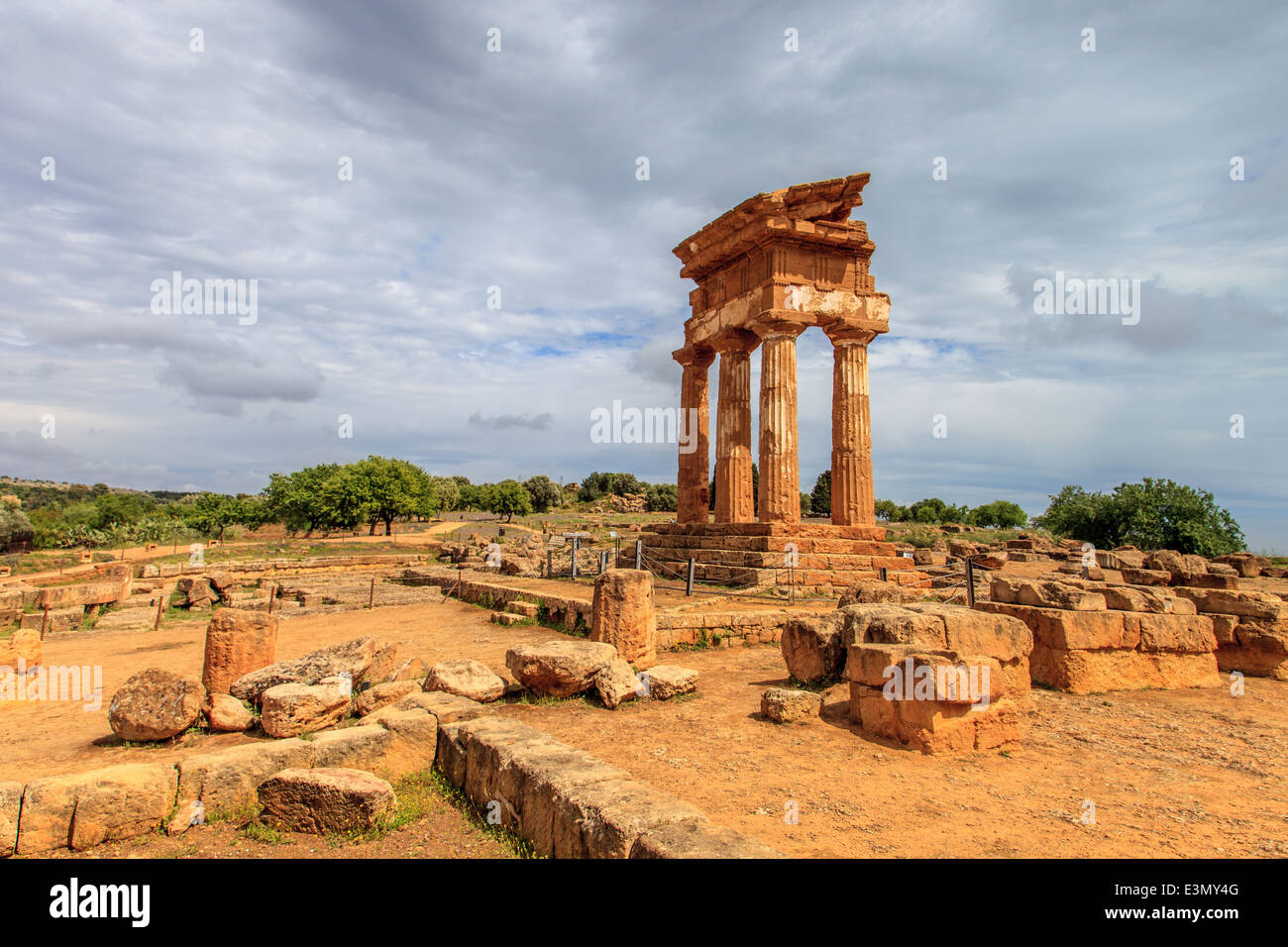 Temple of the Dioscuri in Valley of Temples Stock Photo