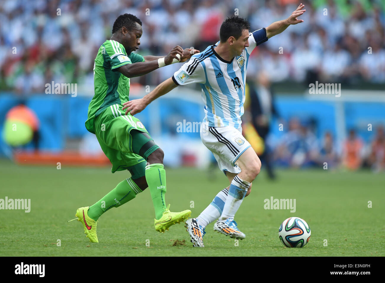 Porto Alegre, Brazil. 25th June, 2014. PORTO ALEGRE BRAZIL -15 Jun: Leo Messi and Ogenyi Onaz in the match between Argentina and Nigeria, corresponding to the group F of the World Cup 2014, played at the Beira Rio stadium, on June 25, 2014. Photo: Edu Andrade/Urbanandsport/Nurphoto Credit:  Edu Andrade/NurPhoto/ZUMAPRESS.com/Alamy Live News Stock Photo