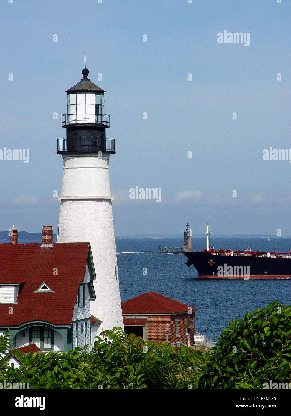 Portland Head light guides ship into Portland Harbor in Maine. It is