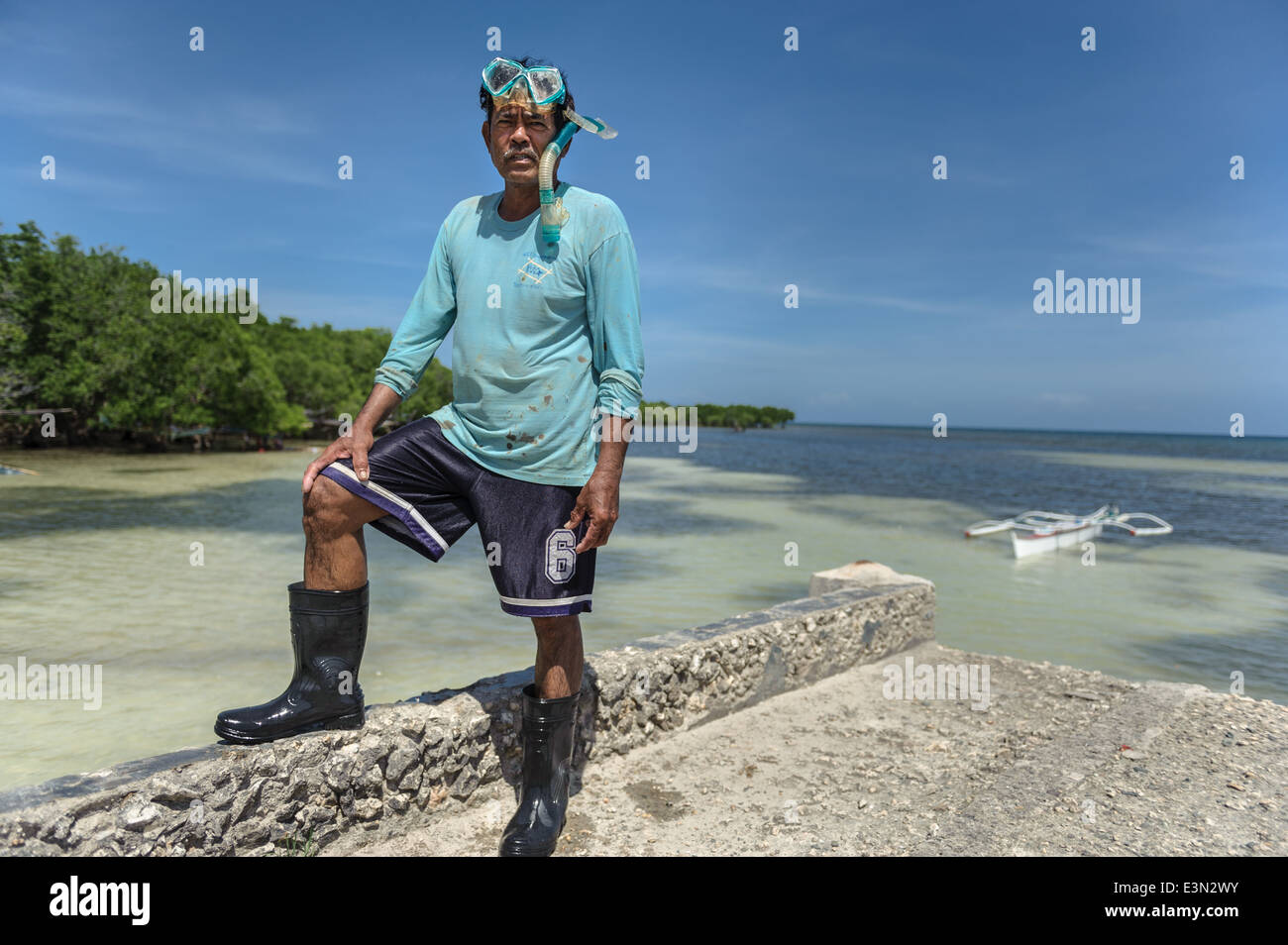 Fisherman with googles, Philippines Stock Photo