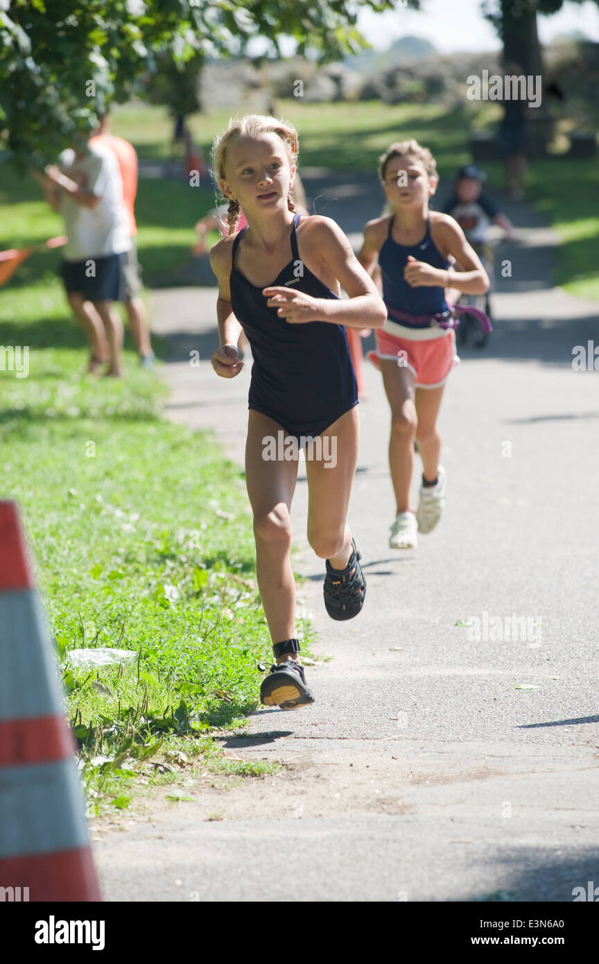 Eight (8) year old girl runs as she participates in the Haunted City Jr