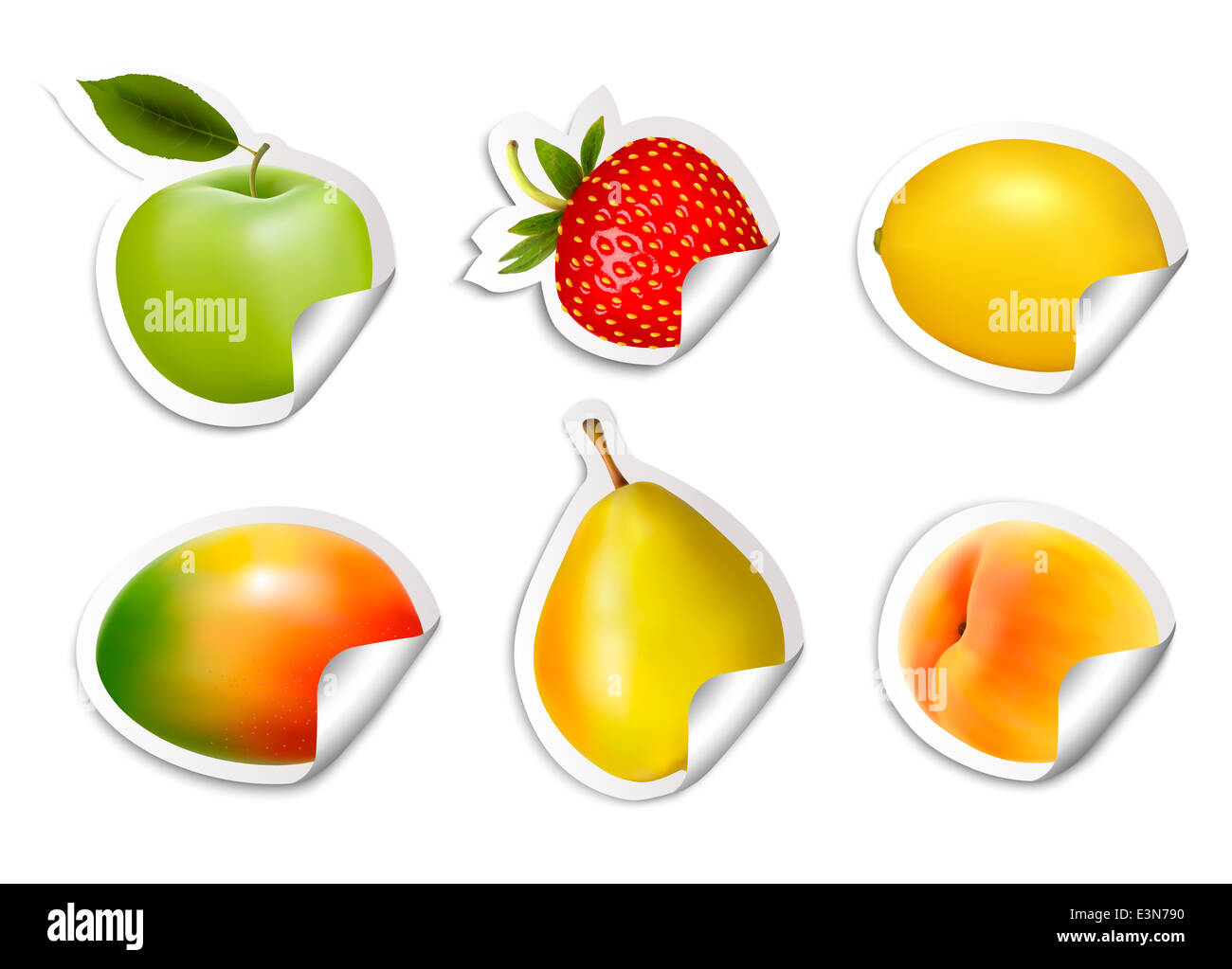Set of flat fruit stickers. Vector Stock Photo - Alamy