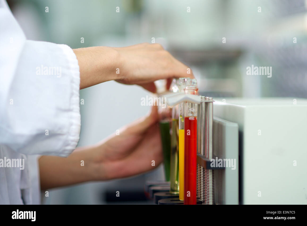 Colorful glass Test tubes in a laboratory Stock Photo