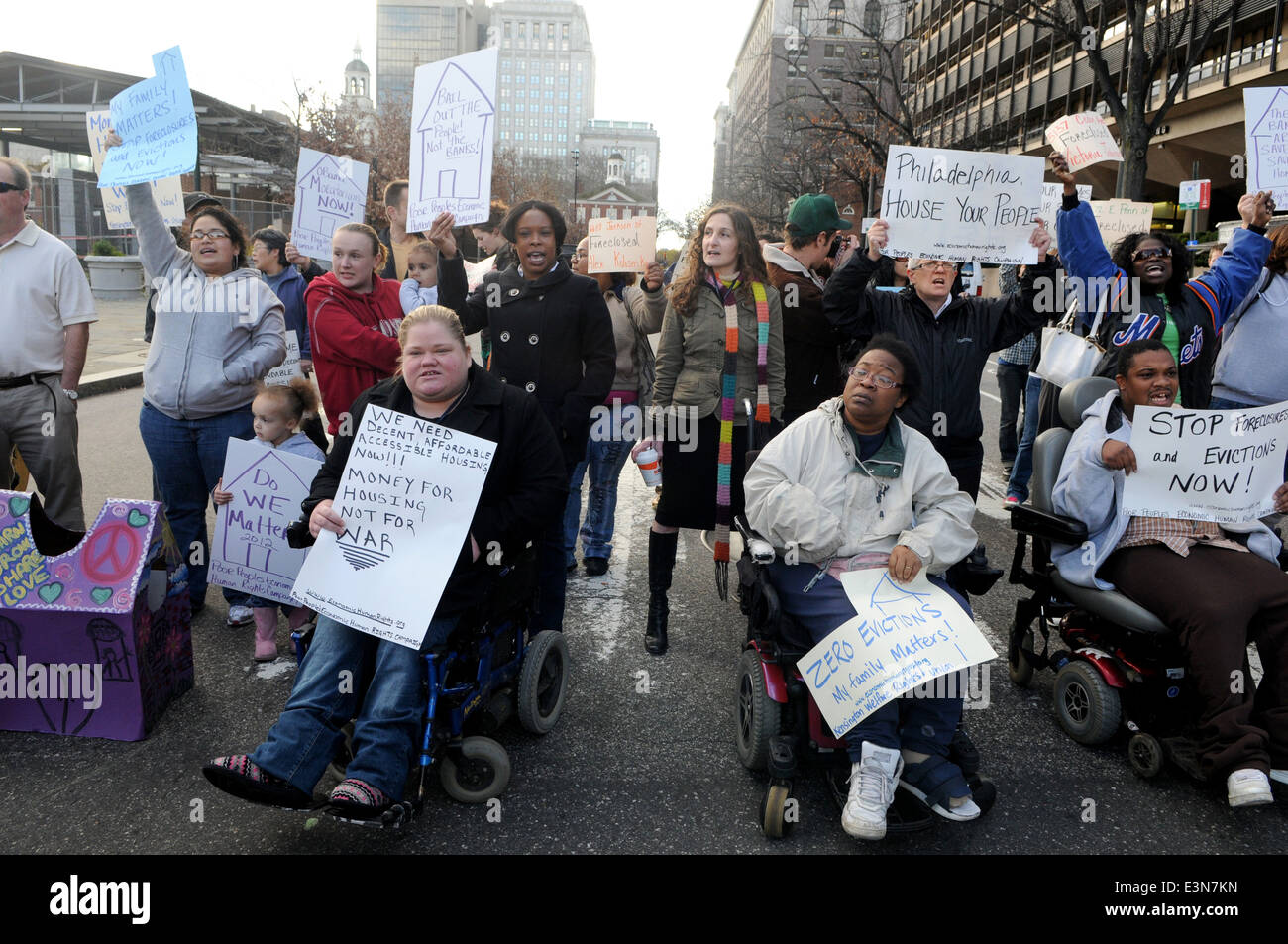 A protest against housing closure in Center City in Philadelphia, Pa. Stock Photo