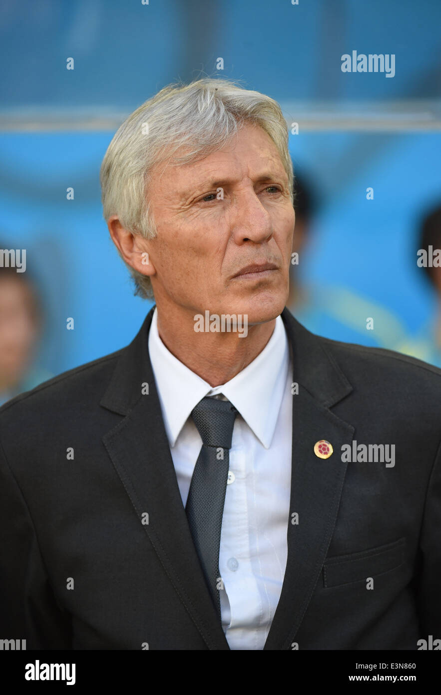 Cuiaba, Brazil. 24th June, 2014. Colombia's coach Jose Pekerman reacts before a Group C match between Japan and Colombia of 2014 FIFA World Cup at the Arena Pantanal Stadium in Cuiaba, Brazil, June 24, 2014. © Liu Dawei/Xinhua/Alamy Live News Stock Photo