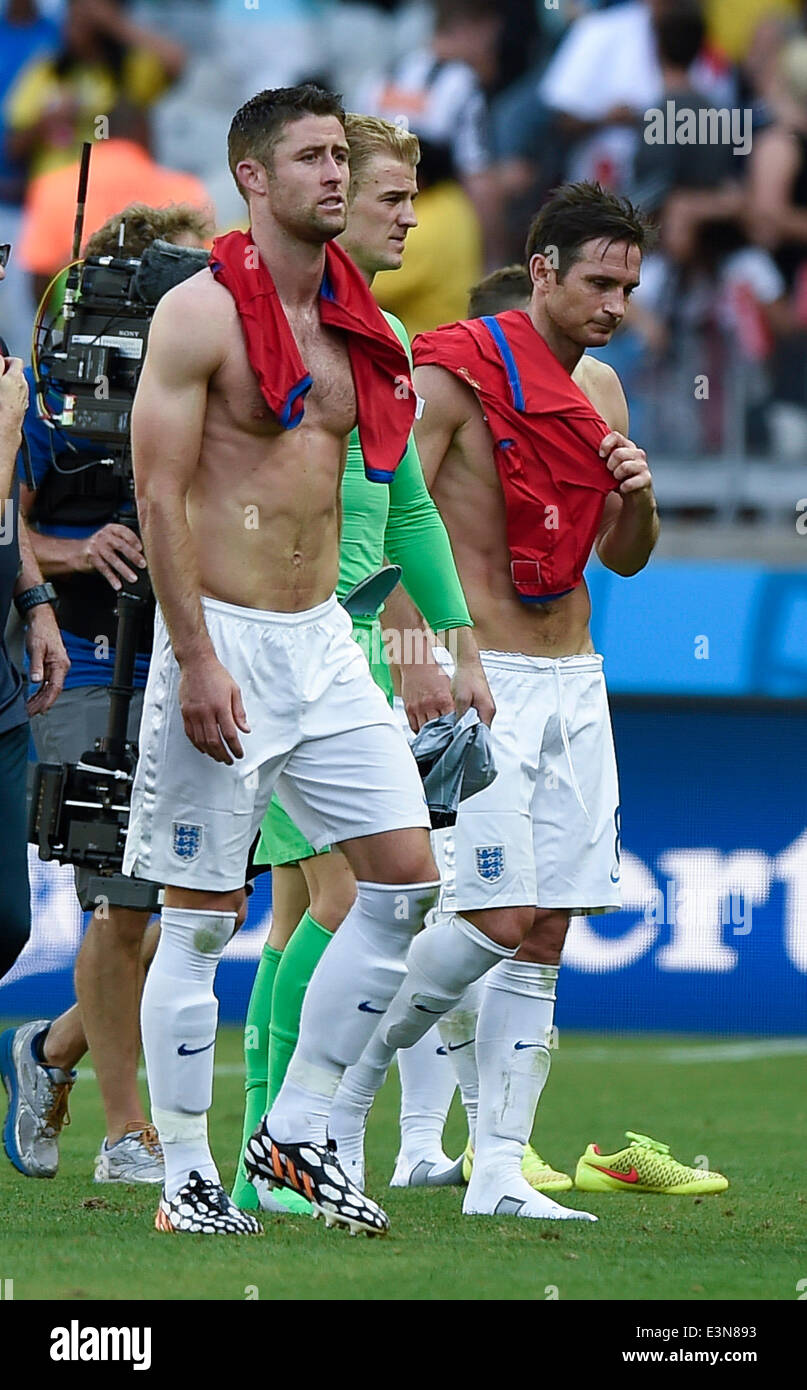 Belo Horizonte, Brazil. 24th June, 2014. England's Gary Cahill, Joe Hart and Frank Lampard (from L to R) react after a Group D match between Costa Rica and England of 2014 FIFA World Cup at the Estadio Mineirao Stadium in Belo Horizonte, Brazil, on June 24, 2014. England drew 0-0 with Costa Rica on Tuesday. Credit:  Qi Heng/Xinhua/Alamy Live News Stock Photo