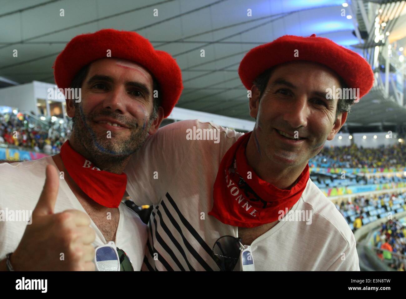 Rio de Janeiro, Brazil. 25th June, 2014. 2014 FIFA World Cup Brazil. French fans at Maracanã in the match against Ecuador. Final score 0-0, thus qualifying France as first in its group for the round of 16. Rio de Janeiro, Brazil, 25th June, 2014. Credit:  Maria Adelaide Silva/Alamy Live News Stock Photo