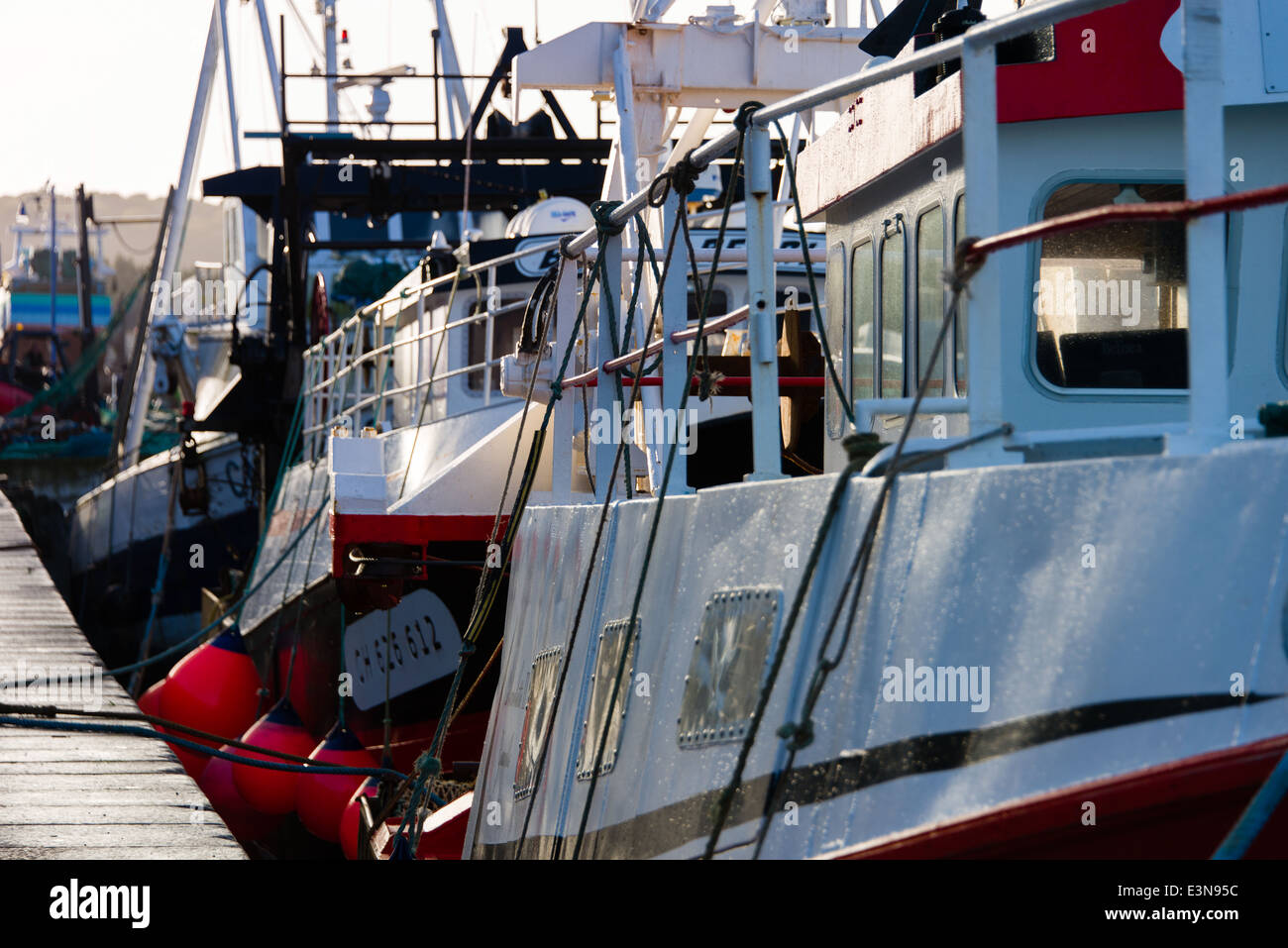 Fishing boats docked on the quay, Port-en-Bessin, Normandy, France Stock Photo