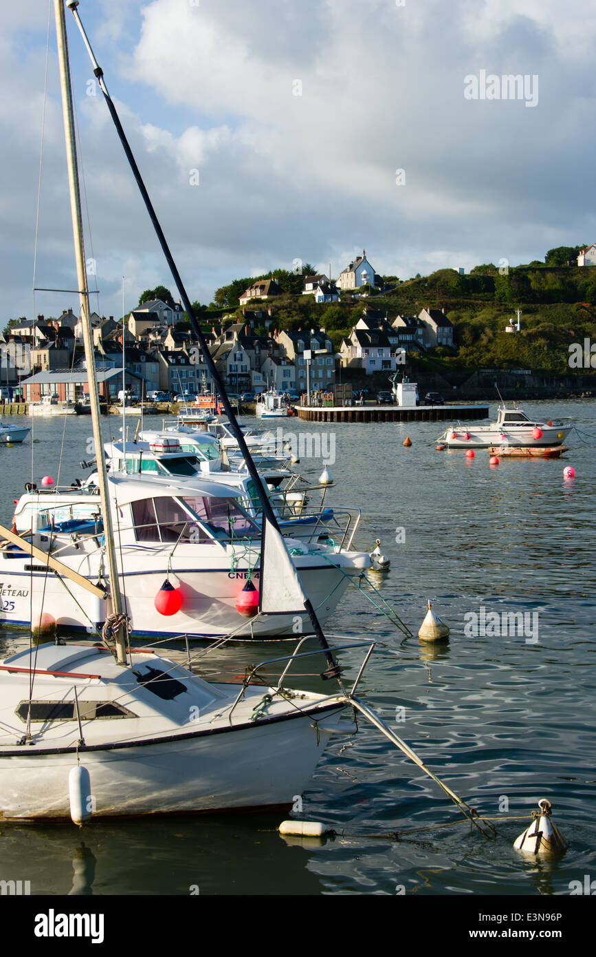 Boats moored in the bay of Port-en-Bessin, Normandy, France Stock Photo