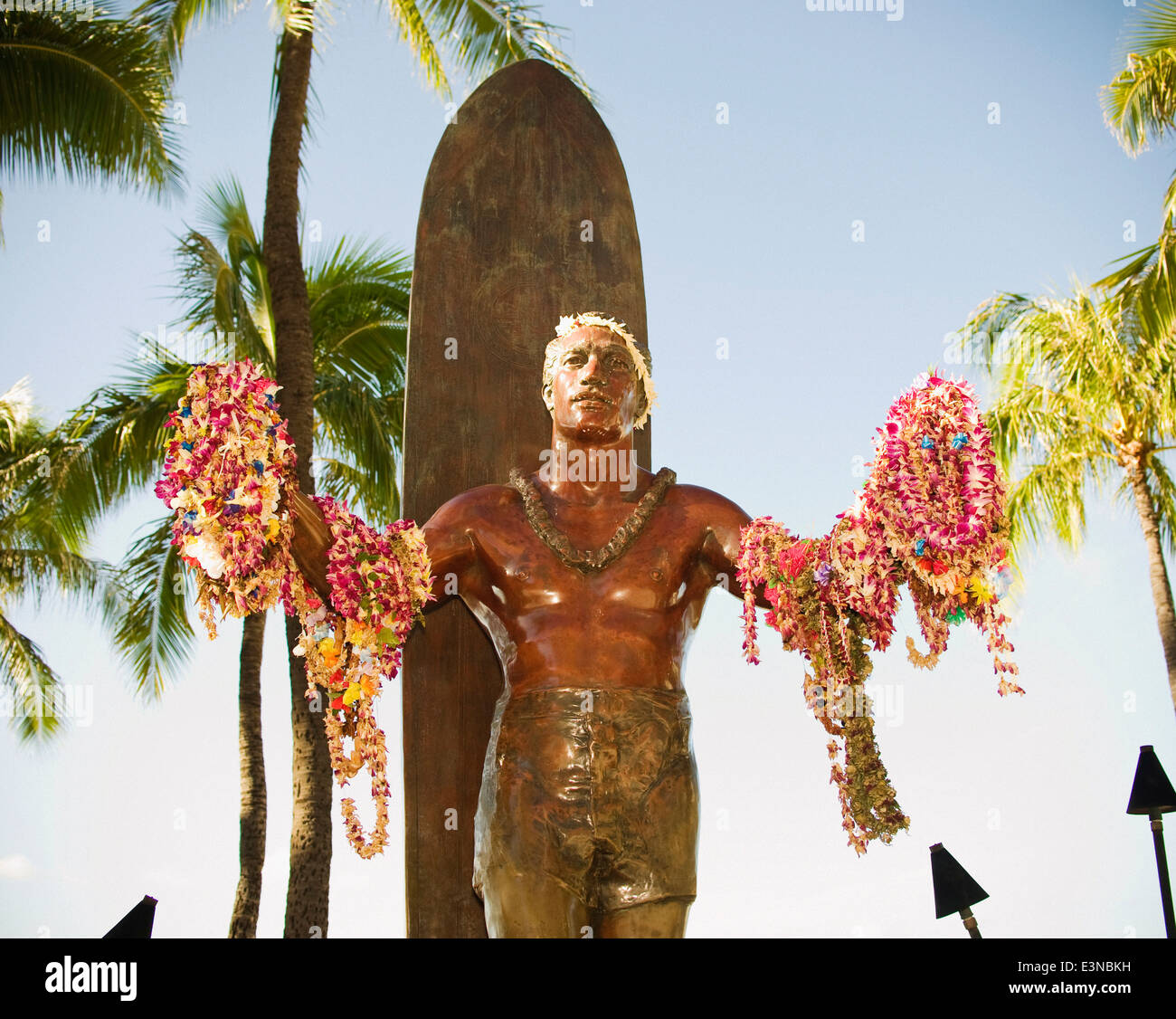 Duke Kahanamoku statue at Waikiki beach, Oahu, Hawaii, USA Stock Photo