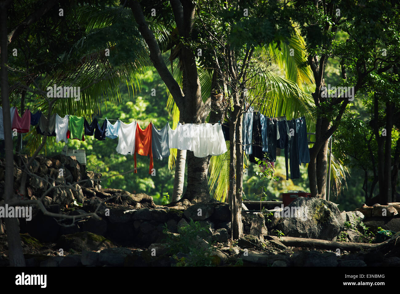 Clothes drying on clothesline outdoors Stock Photo Alamy