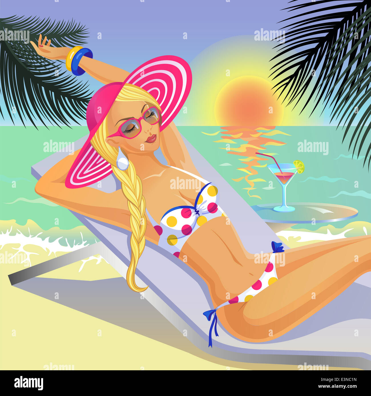Girl in bikini on the sunny tropical beach Stock Photo