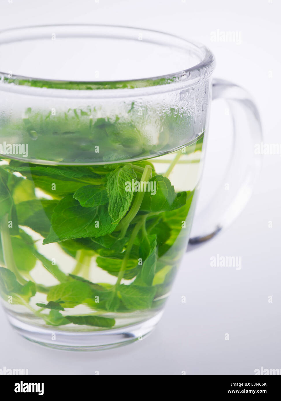 Mint tea cup over gray background Stock Photo