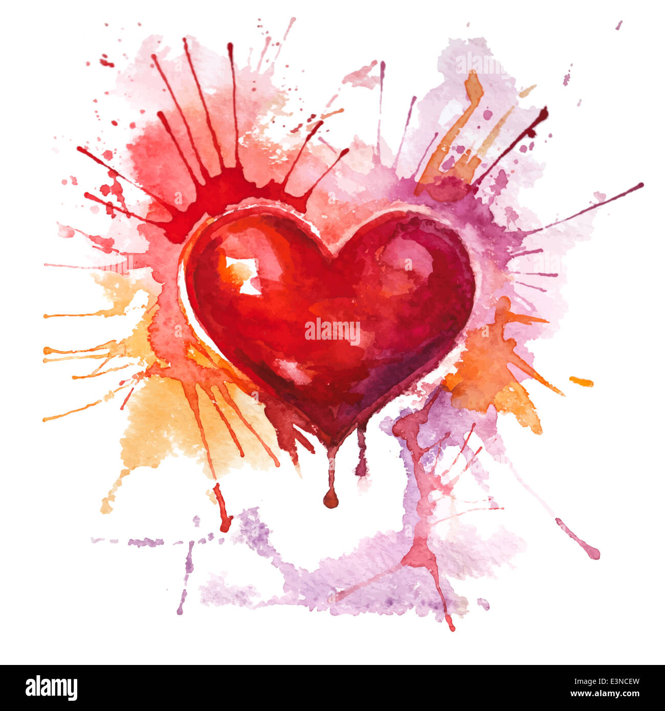 Red watercolor heart on the white background Stock Photo - Alamy