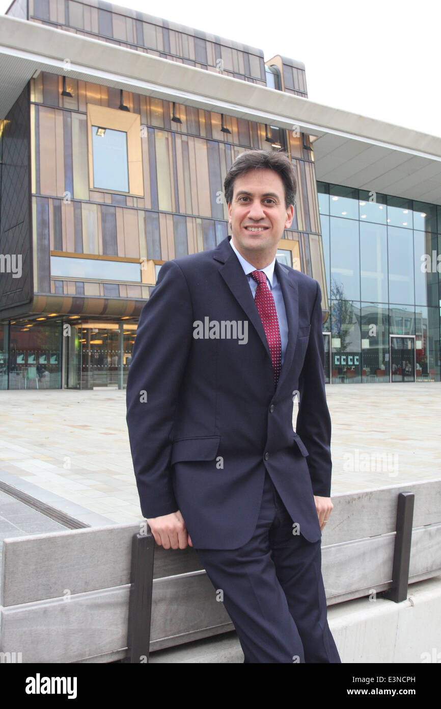 Leader of the Labour Party & MP for Doncaster North, Ed MIliband outside Cast performance venue, Doncaster, South Yorkshire, UK Stock Photo